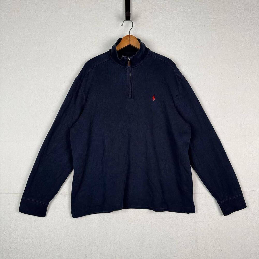 Vtg Polo Ralph Lauren Men's 1/4 Zip Pullover Sweater Navy Blue XL Made USA *Read